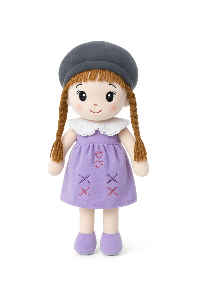 Soft Plush Purple Cute Doll – Cat Ear Style Cuddle Toy for Baby Girls