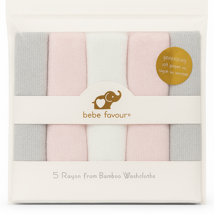 Bebe Favour 5-Pack Rayon from Bamboo Baby Washcloths – Soft & Gentle