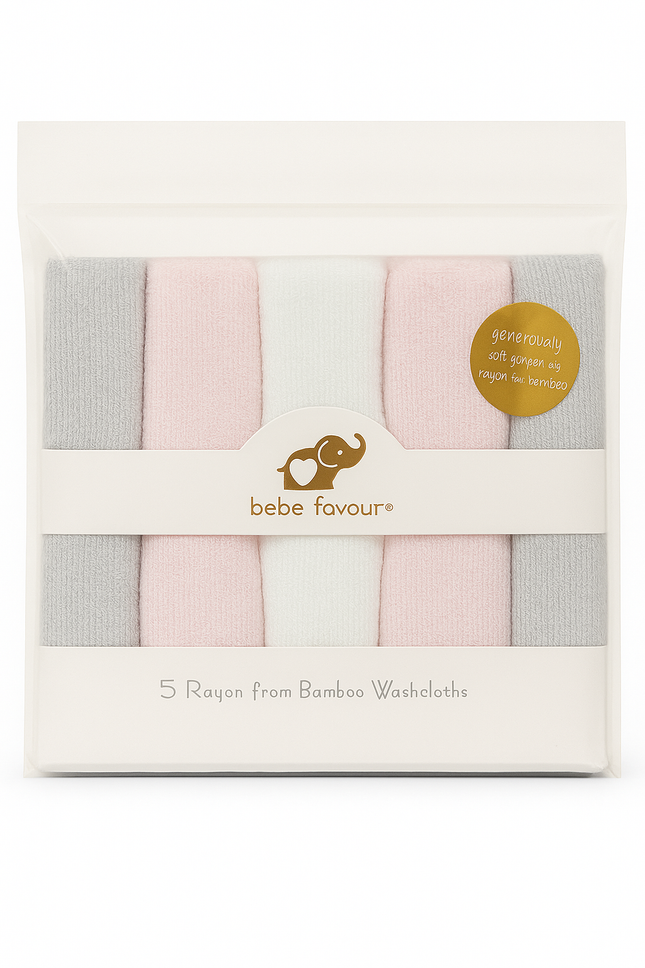 Bebe Favour 5-Pack Rayon from Bamboo Baby Washcloths – Soft & Gentle