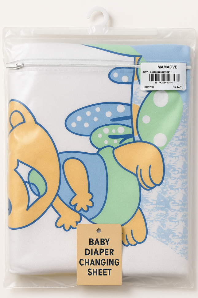Cute Cartoon Bear Baby Diaper Changing Sheet – Soft, Waterproof & Travel-Friendly