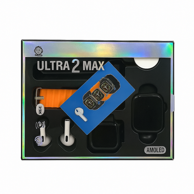 Ultra 2 Max Smart Watch Combo | AMOLED Display | Wireless Earbuds & Strap Set