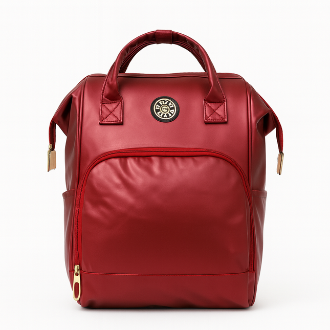 Premium Luxury Red Diaper & Travel Backpack – Waterproof Leather Finish
