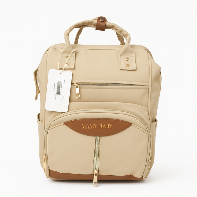 Mamy Baby Premium Diaper & Travel Backpack – Beige & Brown (Multi-Pocket Organizer)