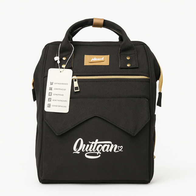 Quitgan Premium Multi-Pocket Diaper & Travel Backpack – Black & Gold