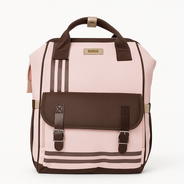 Pink & Brown Premium Diaper & Travel Backpack – Stylish Multi-Pocket Design
