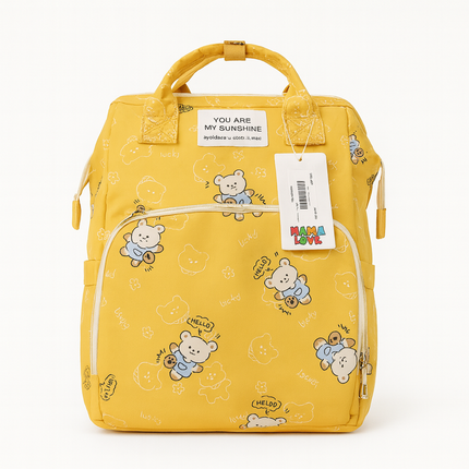 Yellow Cartoon Bear Diaper & Travel Backpack – “You Are My Sunshine” Edition