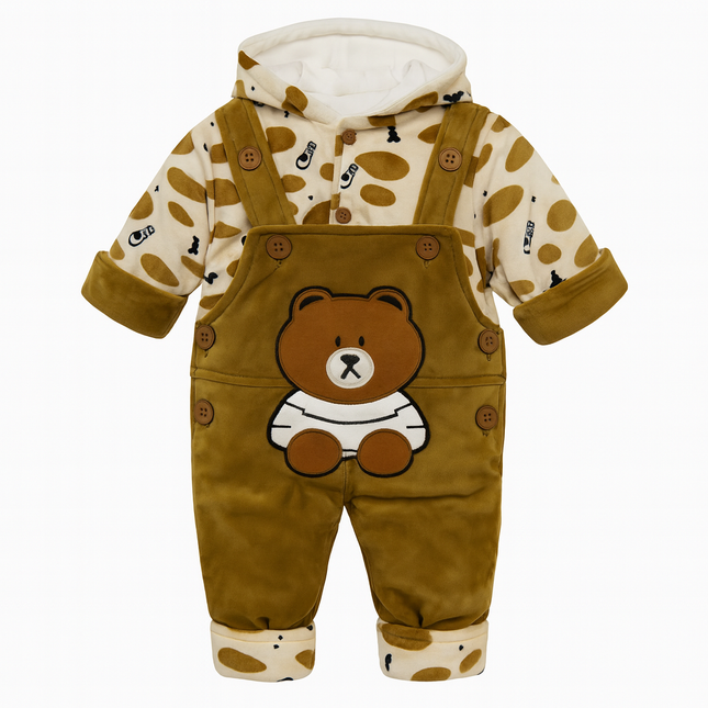 Premium Baby Bear Hooded Winter Romper – Mustard Brown