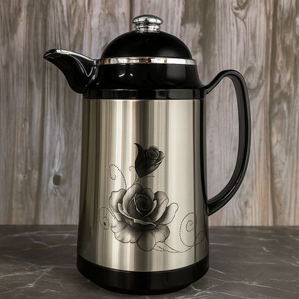 Premium Stainless Steel Vacuum Flask – 1L | Elegant Floral Design | Hot & Cold Thermos