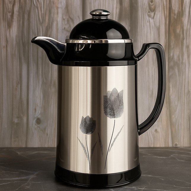 Premium Stainless Steel Vacuum Flask – 1L | Elegant Floral Design | Hot & Cold Thermos