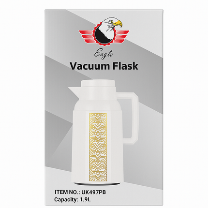 Eagle Vacuum Flask 1.9L – Premium Hot & Cold Thermos | White & Gold