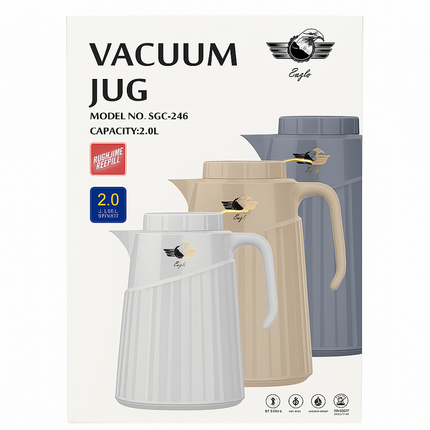 Eagle Vacuum Jug 2.0L – Hot & Cold Thermos | Modern Ribbed Design Black