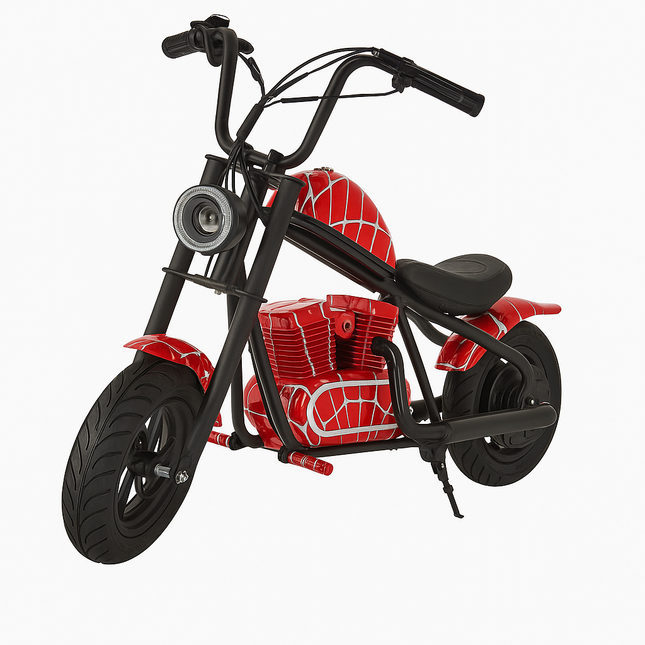 Kids Electric Spider-Themed Chopper Bike – 12V Battery, LED Headlight