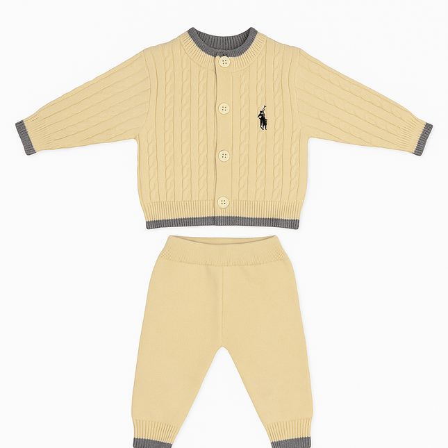 Cream & Grey Knitted Baby Set – Elegant Button-Up 2-Piece Outfit