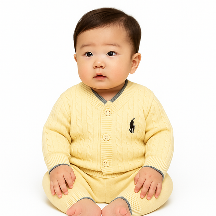 Cream & Grey Knitted Baby Set – Elegant Button-Up 2-Piece Outfit