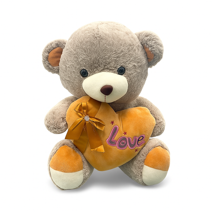 Cuddly Grey Teddy Bear with Heart – “Love” Plush Toy