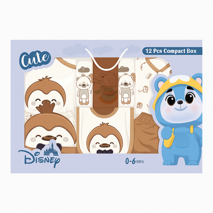 Disney Cute 12 Pcs Baby Gift Set (0–6 Months) – Soft Essentials Box for Newborns (Brown)