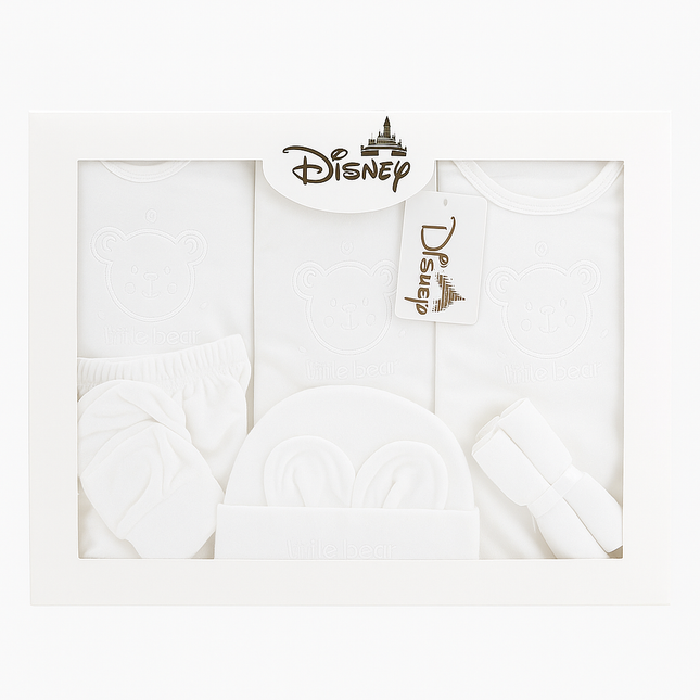 Disney Little Bear 6 Pcs Baby Gift Set (0–6 Months) – Premium White Cotton Newborn Essentials Box
