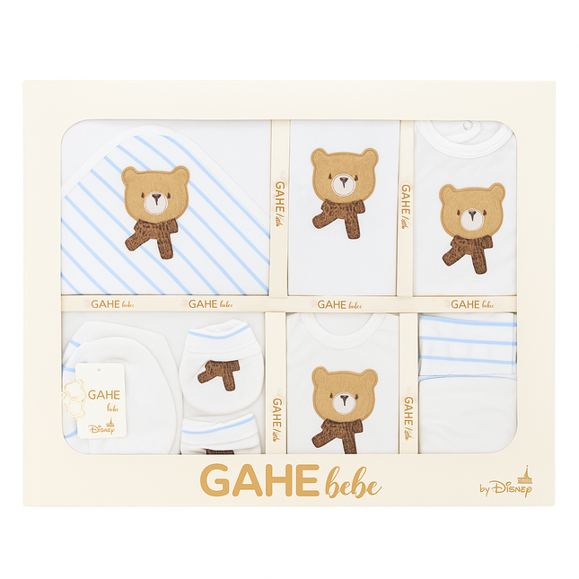 Disney GAHE Bebe 10 Pcs Baby Gift Set (0–6 Months) – Soft Cotton Essentials Box | Cute Bear & Bow Design