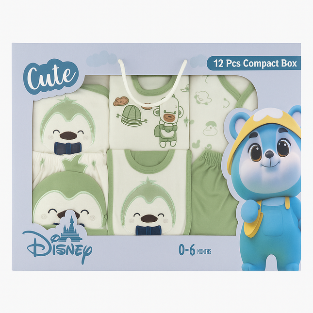 Disney Cute 12 Pcs Baby Gift Set (0–6 Months) – Soft Essentials Box for Newborns