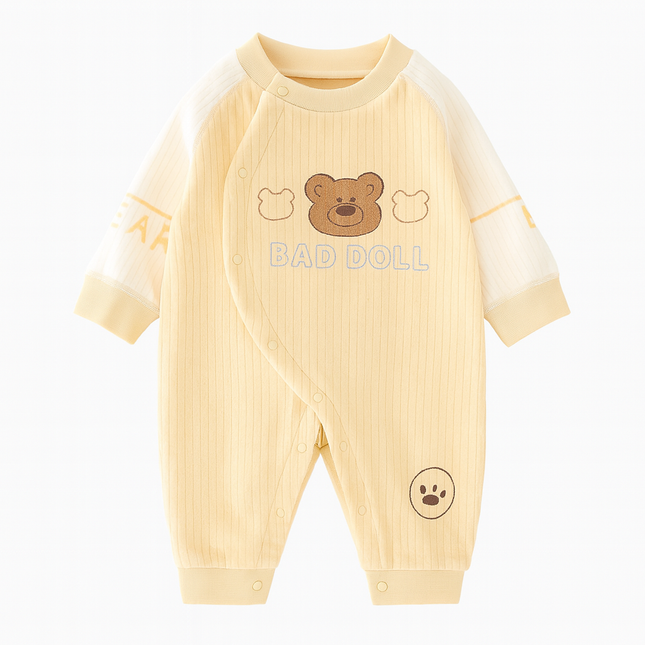 Cute Teddy Printed Baby Romper Yellow