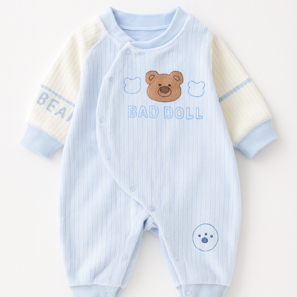 Cute Teddy Printed Baby Romper Sky Blue