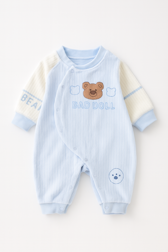Cute Teddy Printed Baby Romper Sky Blue