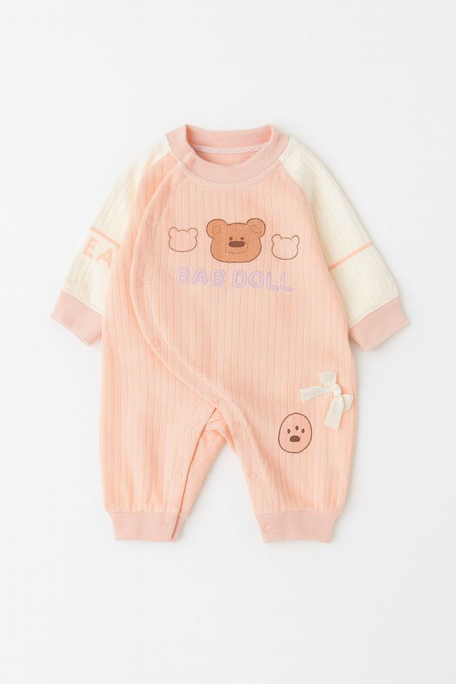 Cute Teddy Printed Baby Romper Pink
