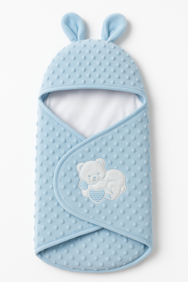 Soft Minky Bunny Ear Baby Swaddle Wrap – Blue Size Newborn To 9 Month