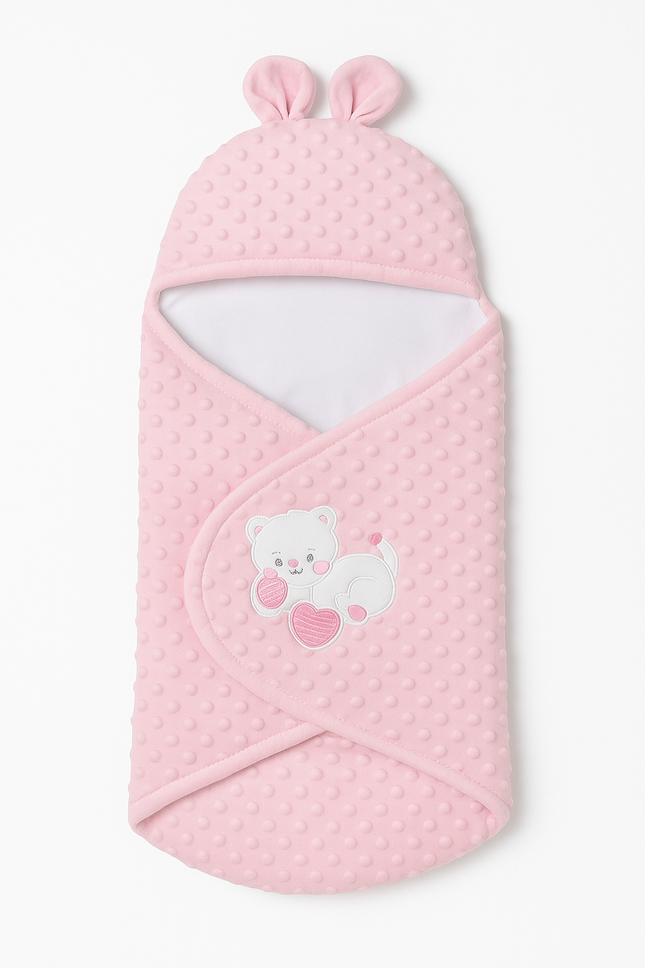 Soft Minky Bunny Ear Baby Swaddle Wrap – Pink Size Newborn To 9 Month