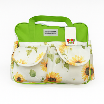 Sunflower Print Baby Diaper Bag – Fresh Green & White