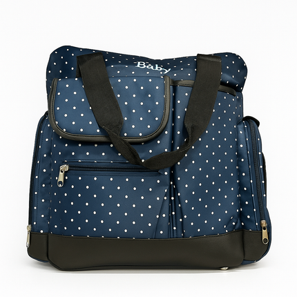 Navy Blue Polka Dot Baby Diaper Bag – Multi-Pocket Travel Mommy Bag