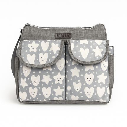 BabySay Cute Heart & Stars Diaper Bag – Grey