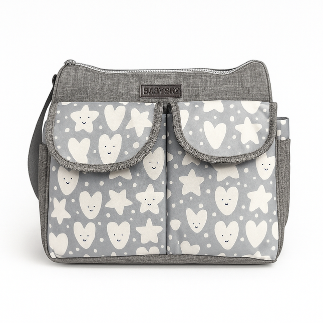 BabySay Cute Heart & Stars Diaper Bag – Grey
