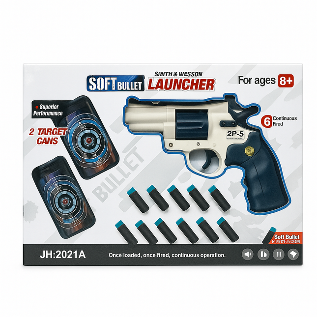Soft Bullet Smith & Wesson Toy Gun – Launcher Revolver Set with 2 Target Cans