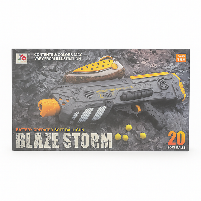 Blaze Storm Battery Operated Soft Ball Gun – 20 Foam Balls Power Blaster Yellow