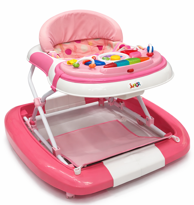 Junior Baby Walker with Musical Toy Tray – Pink & White