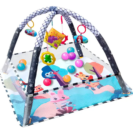 Activity Gym & Foldable Play Mat with Hanging Toys and 20 Balls – 2-in-1 Baby Play Gym for Newborns (0M+)