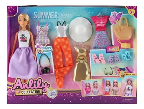 Anlily Summer Party Doll Set – Fashion Collection with Outfits, Shoes & Accessories (3+)
