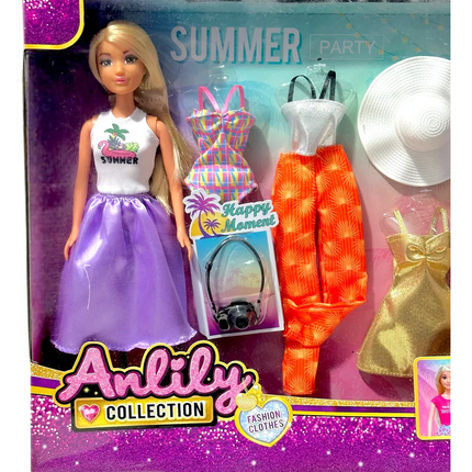 Anlily Summer Party Doll Set – Fashion Collection with Outfits, Shoes & Accessories (3+)