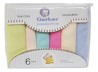 🧼 Gerber Everyday Wear Baby Washcloths – 6 Pack (Soft & Gentle)