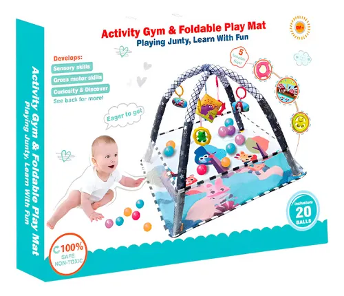 Activity Gym & Foldable Play Mat with Hanging Toys and 20 Balls – 2-in-1 Baby Play Gym for Newborns (0M+)