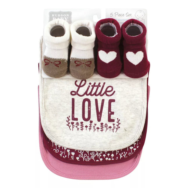 HUDSON BABY COTTON BIB AND SOCK SET PACK OF 5 LOVE