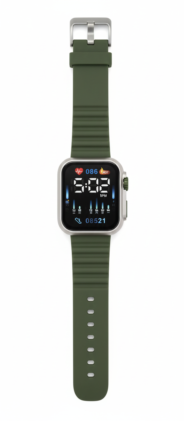 Kids Smart Digital Watch – Army Green | Fitness Display & Sporty Design