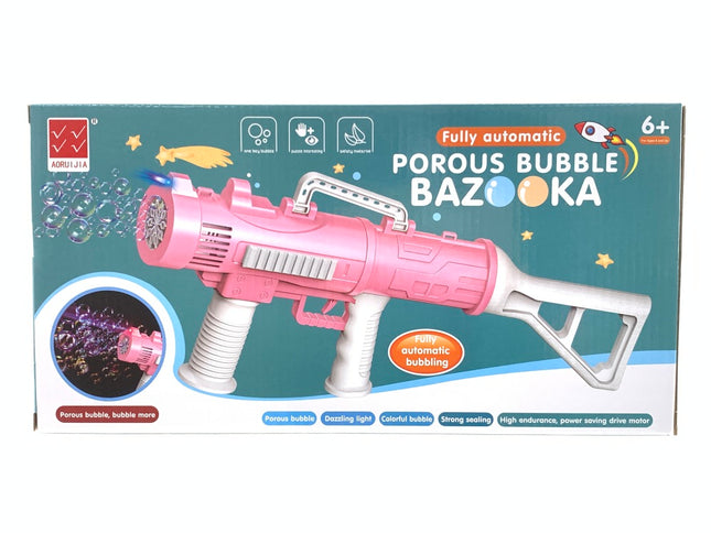 Fully Automatic Bubble Bazooka Gun – Pink Porous Bubble Blaster