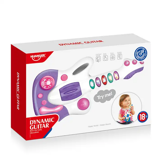HUANGER Dynamic Guitar – Musical Learning Toy for Kids (Lights & Sound | 18M+)