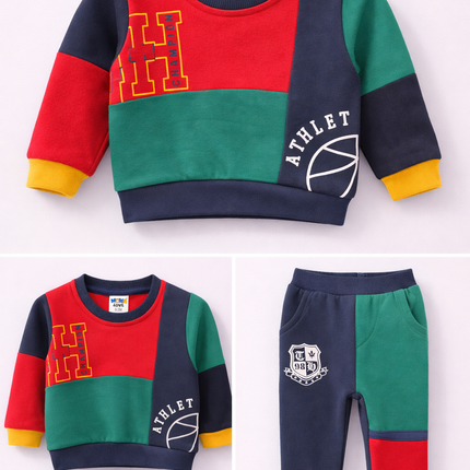 Boys Multi-Color Block Athletic Sweatshirt & Jogger Set – 2-Piece Sports Outfit