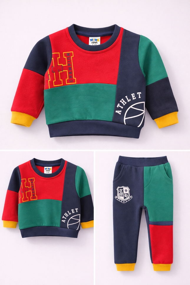 Boys Multi-Color Block Athletic Sweatshirt & Jogger Set – 2-Piece Sports Outfit