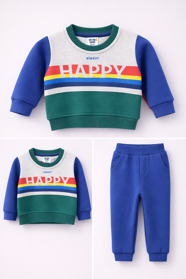 Always Happy Baby Boy Sweatshirt & Trouser Set – Cozy Winter Wear