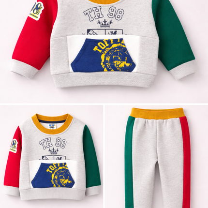 Boys Color-Block Sweatshirt & Jogger Set – TH 98 Sportswear Style (2-Piece Set)