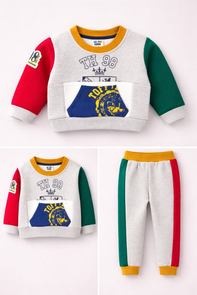Boys Color-Block Sweatshirt & Jogger Set – TH 98 Sportswear Style (2-Piece Set)